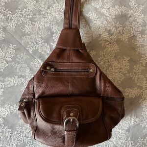 Brown Leather Sling Backpack - Women's Casual Crossbody